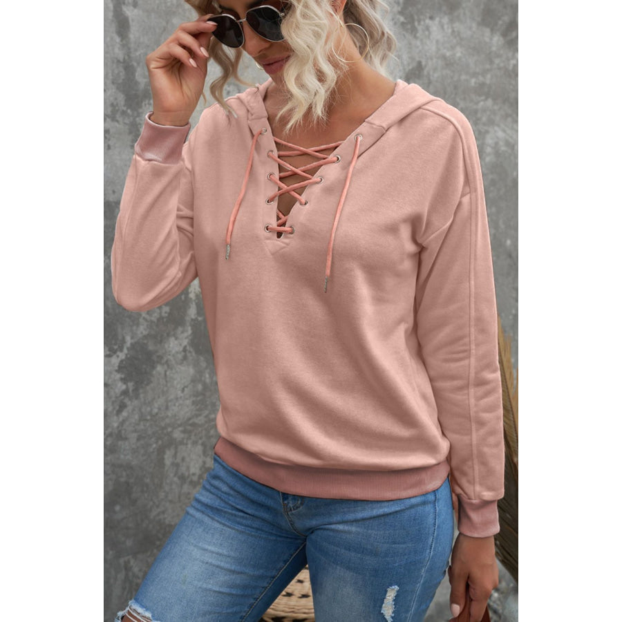 Lace Up Long Sleeve Hoodie Apparel and Accessories