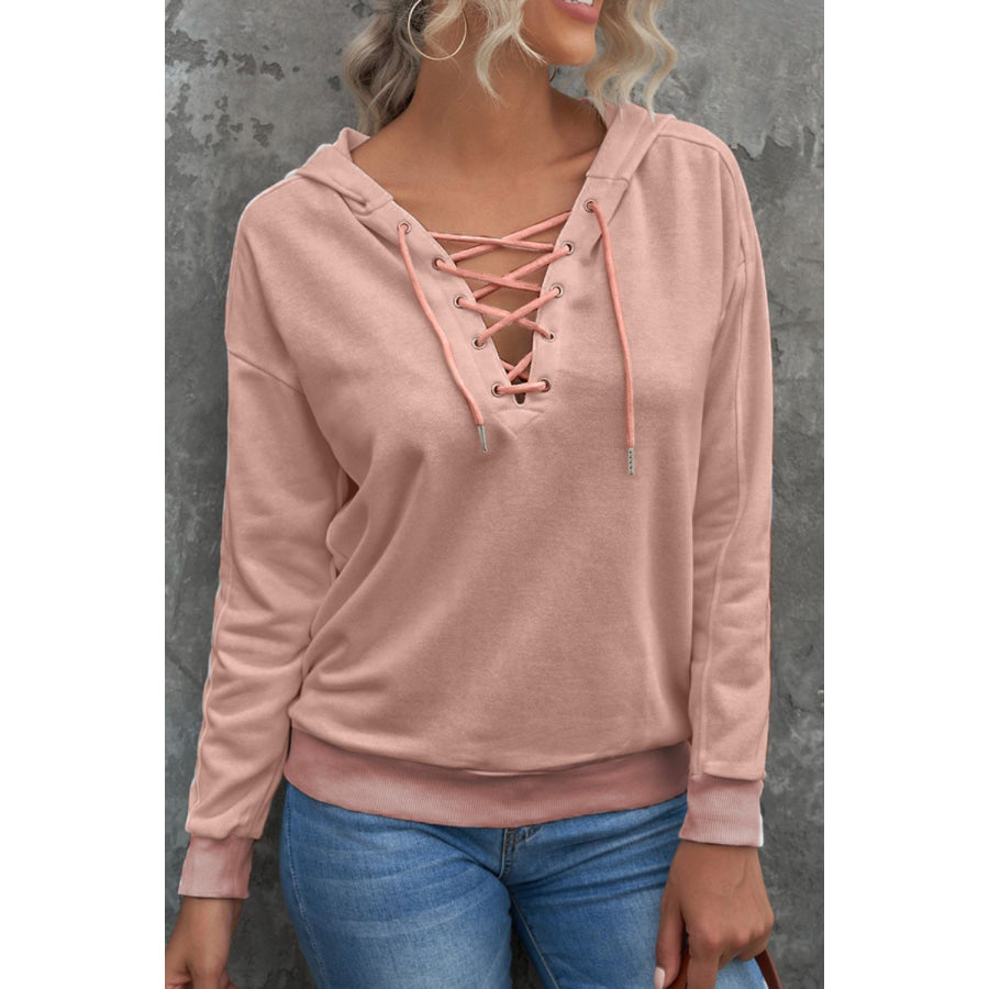 Lace Up Long Sleeve Hoodie Apparel and Accessories