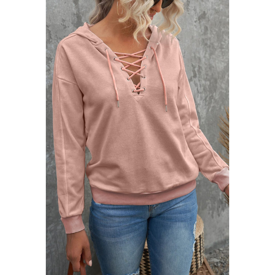 Lace Up Long Sleeve Hoodie Apparel and Accessories