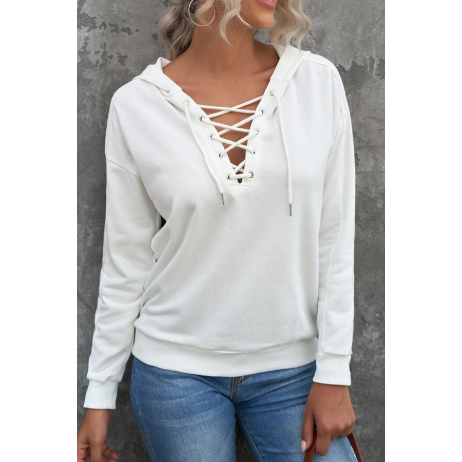 Lace Up Long Sleeve Hoodie Apparel and Accessories