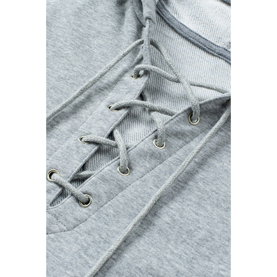 Lace Up Long Sleeve Hoodie Apparel and Accessories