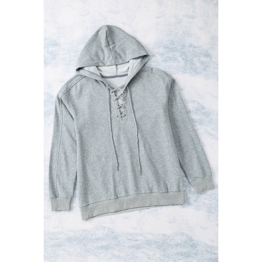 Lace Up Long Sleeve Hoodie Apparel and Accessories