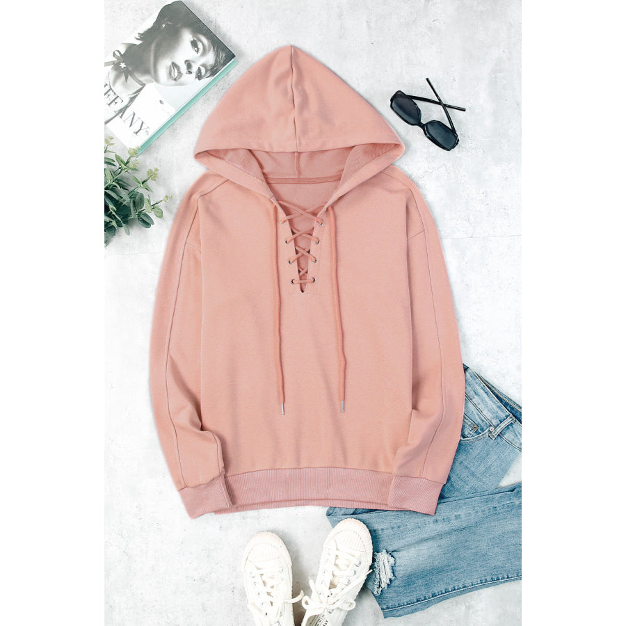 Lace Up Long Sleeve Hoodie Apparel and Accessories