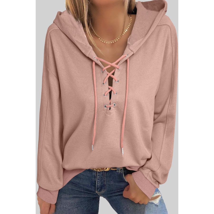 Lace Up Long Sleeve Hoodie Dusty Pink / S Apparel and Accessories