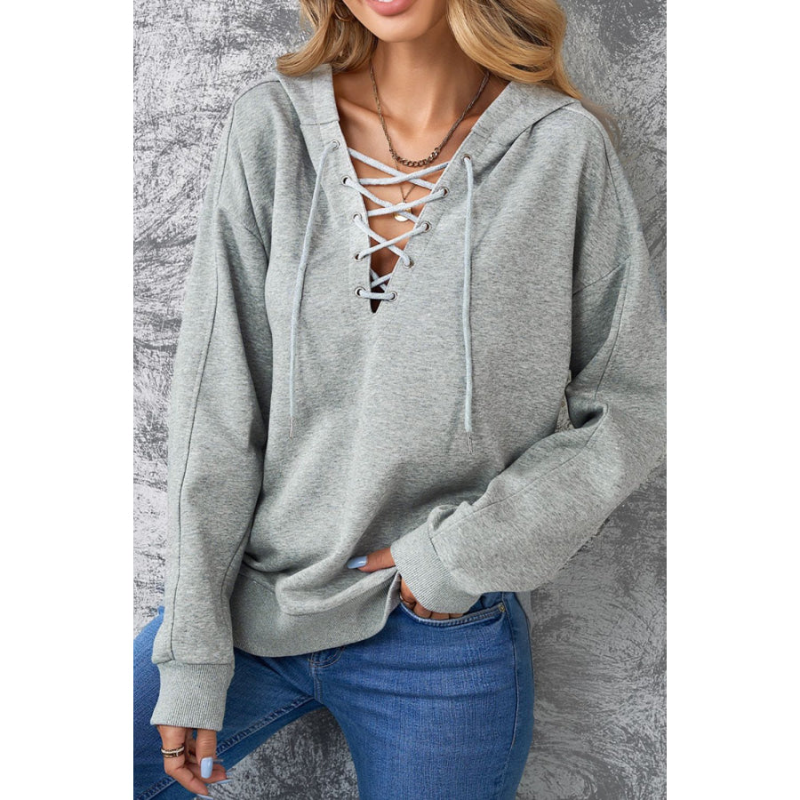 Lace Up Long Sleeve Hoodie Gray / S Apparel and Accessories