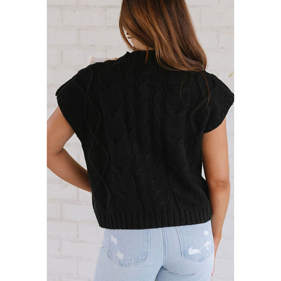 Lace-Up Mock Neck Short Sleeve Sweater Apparel and Accessories