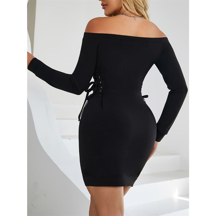 Lace-Up Off Shoulder Long Sleeve Mini Dress Apparel and Accessories