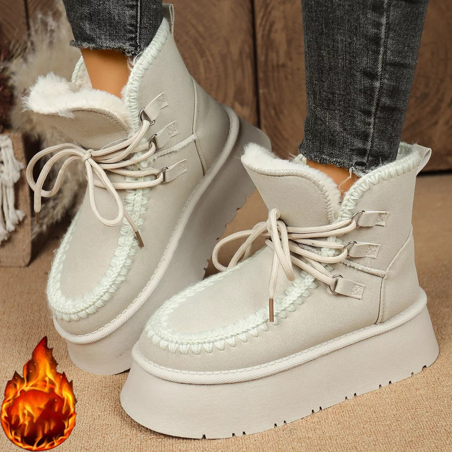 Lace Up Platform Ankle Boots White / 35 Apparel and Accessories