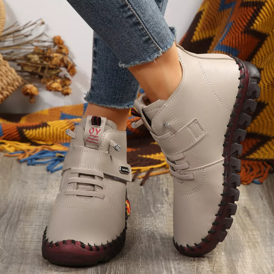 Lace Up Platform Ankle Boots Khaki / 35 Apparel and Accessories