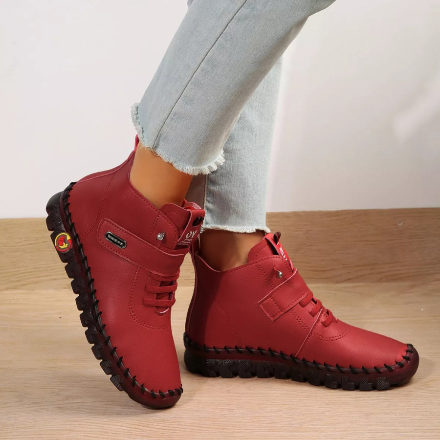 Lace Up Platform Ankle Boots Red / 35 Apparel and Accessories