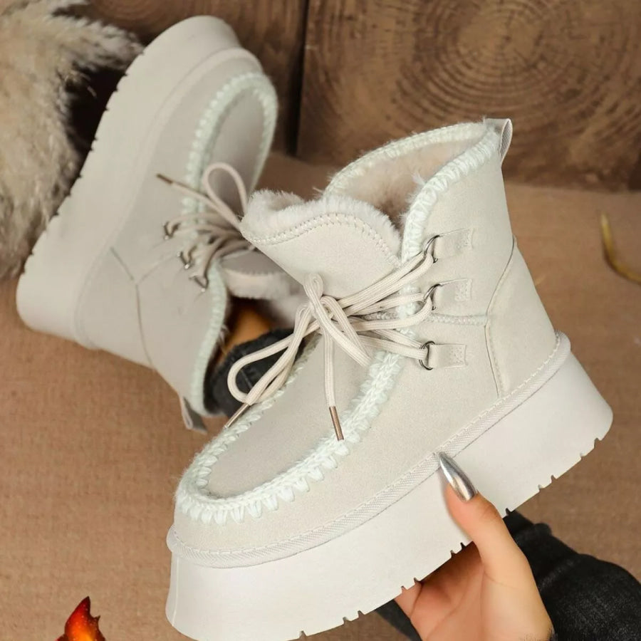 Lace Up Platform Ankle Boots White / 35 Apparel and Accessories