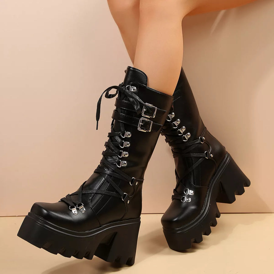 Lace-Up Platform Boots Black Matte / 35 Apparel and Accessories