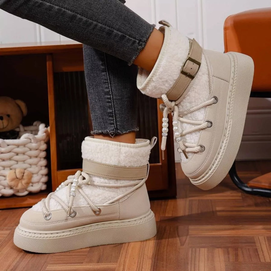 Lace Up Platform Boots Beige / 36 Apparel and Accessories