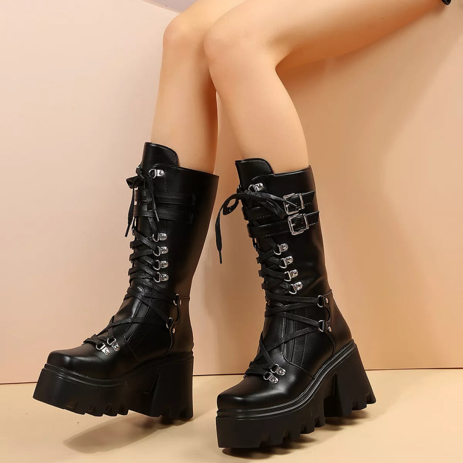 Lace-Up Platform Boots Black Matte / 35 Apparel and Accessories
