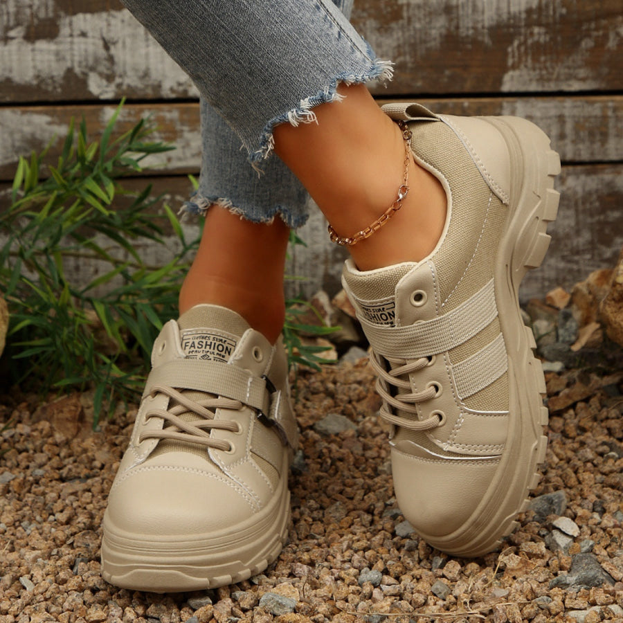 Lace Up Platform Casual Sneakers Beige / 36 Apparel and Accessories