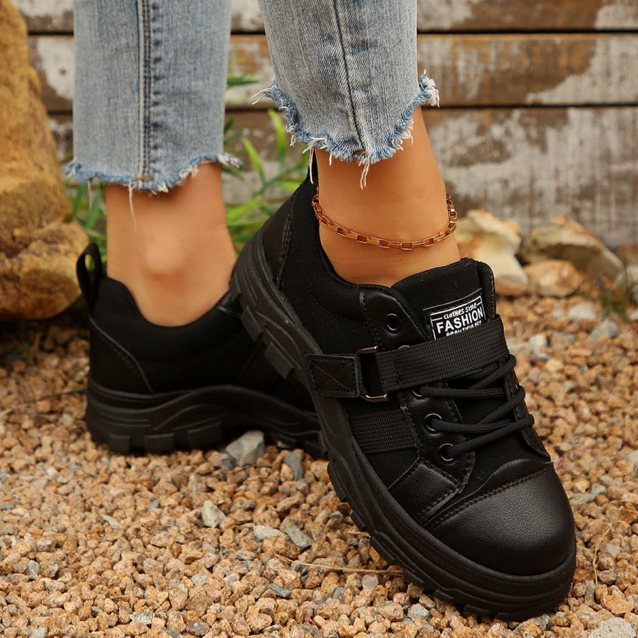 Lace Up Platform Casual Sneakers Black / 36 Apparel and Accessories