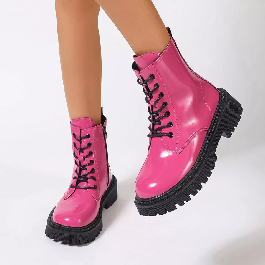 Lace-Up Platform Combat Boots Fuchsia Pink / 35 Apparel and Accessories