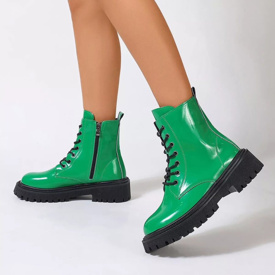 Lace-Up Platform Combat Boots Green / 35 Apparel and Accessories