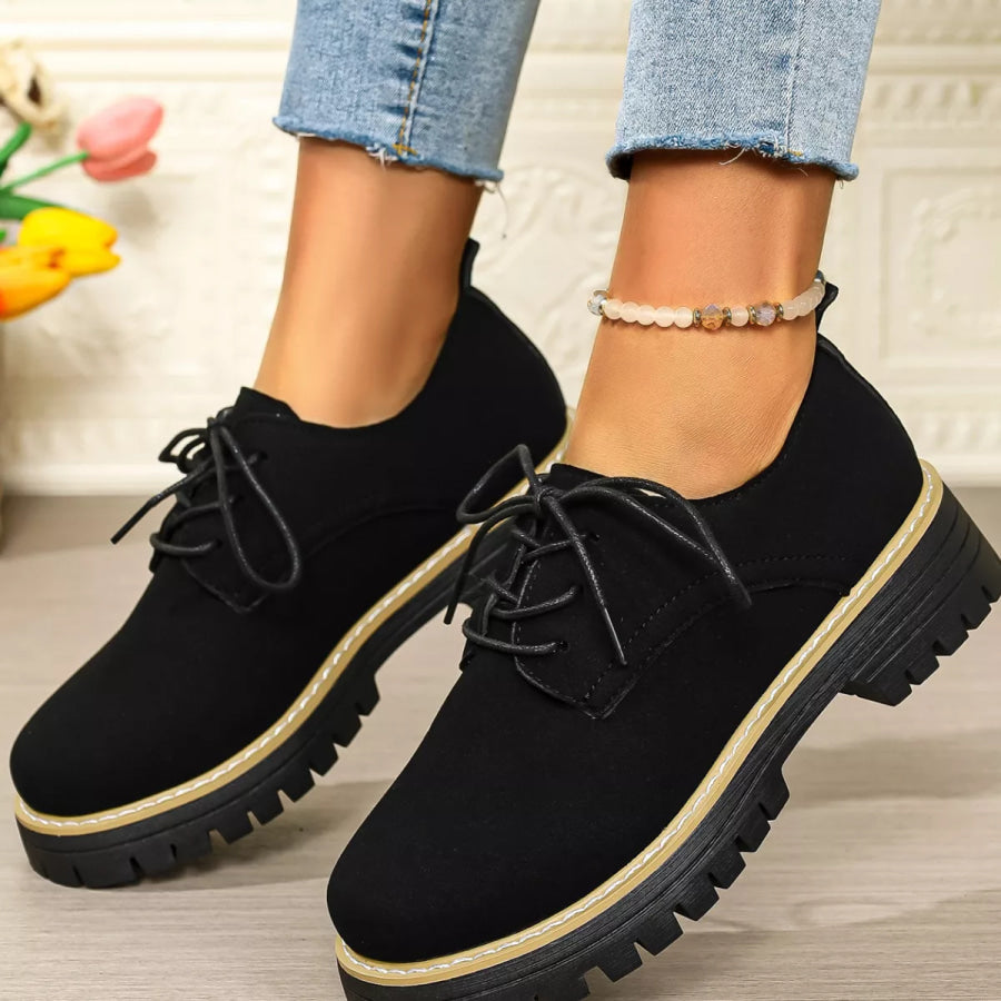 Lace-Up Platform Loafers Black / 36 Apparel and Accessories