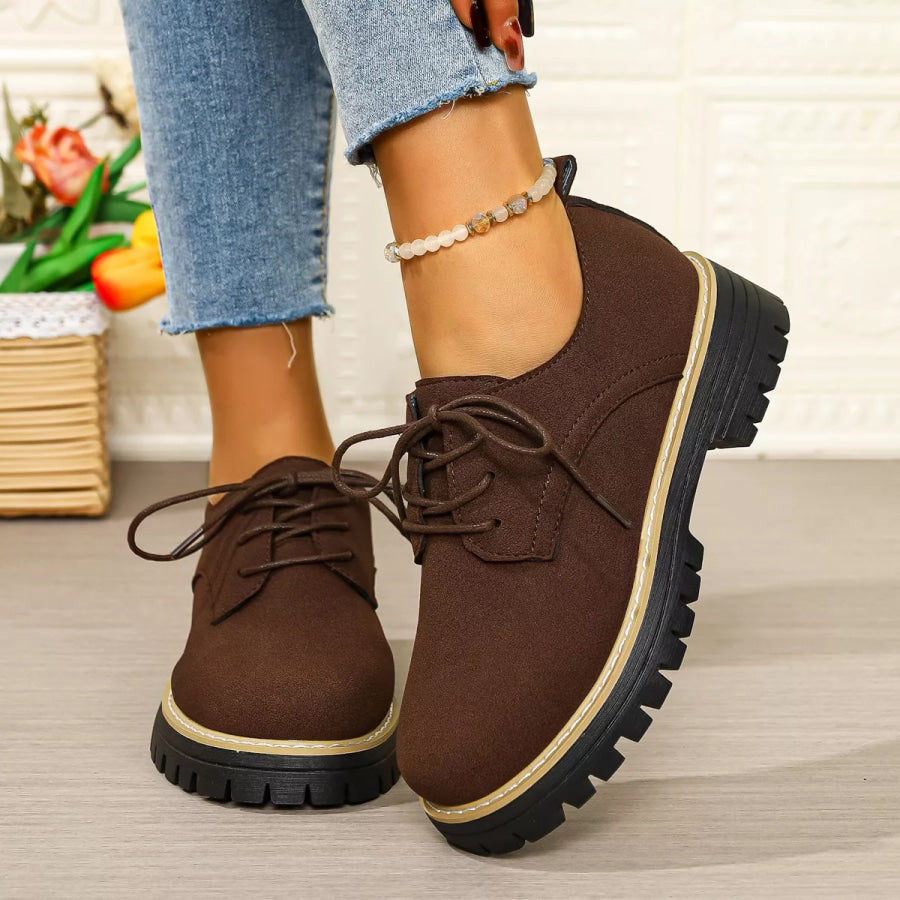 Lace-Up Platform Loafers Brown / 36 Apparel and Accessories