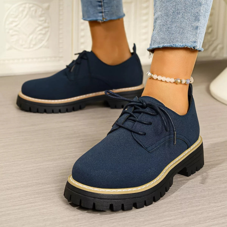 Lace-Up Platform Loafers Dark Blue / 36 Apparel and Accessories