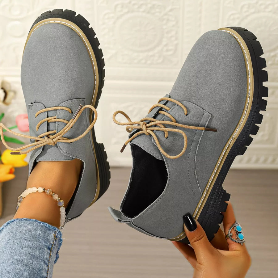 Lace-Up Platform Loafers Gray / 36 Apparel and Accessories