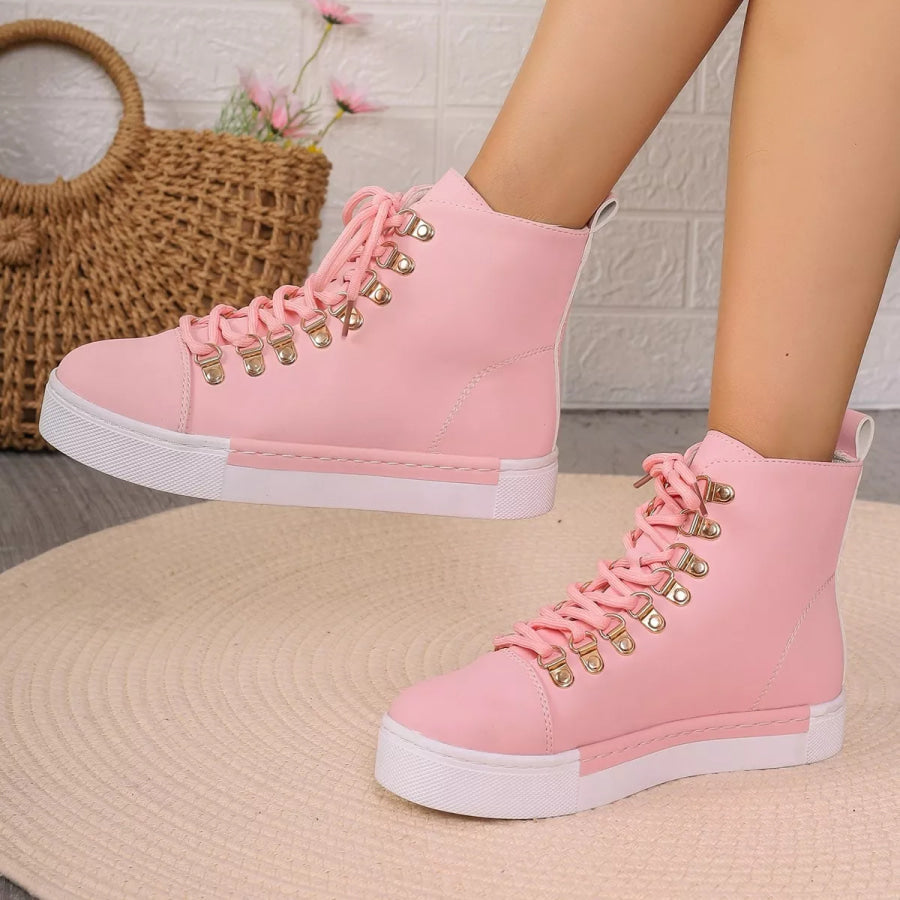 Lace-Up Platform Sneakers Pink / 36 Apparel and Accessories