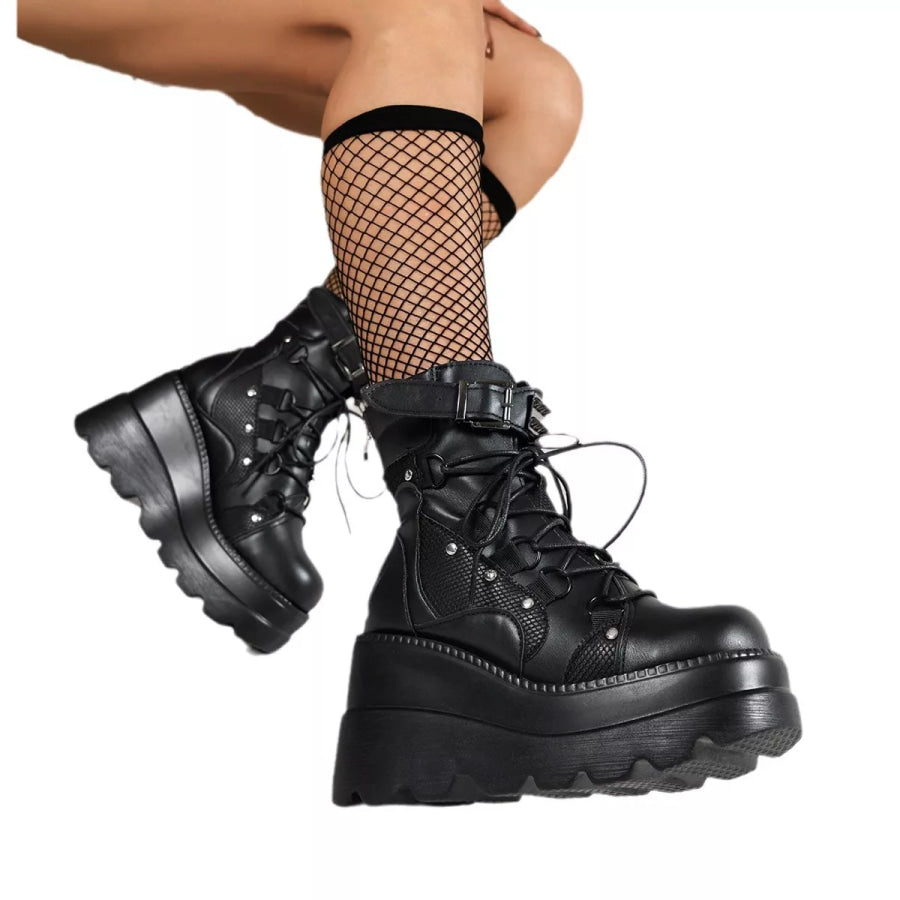 Lace Up Platform Wedge Boots Apparel and Accessories