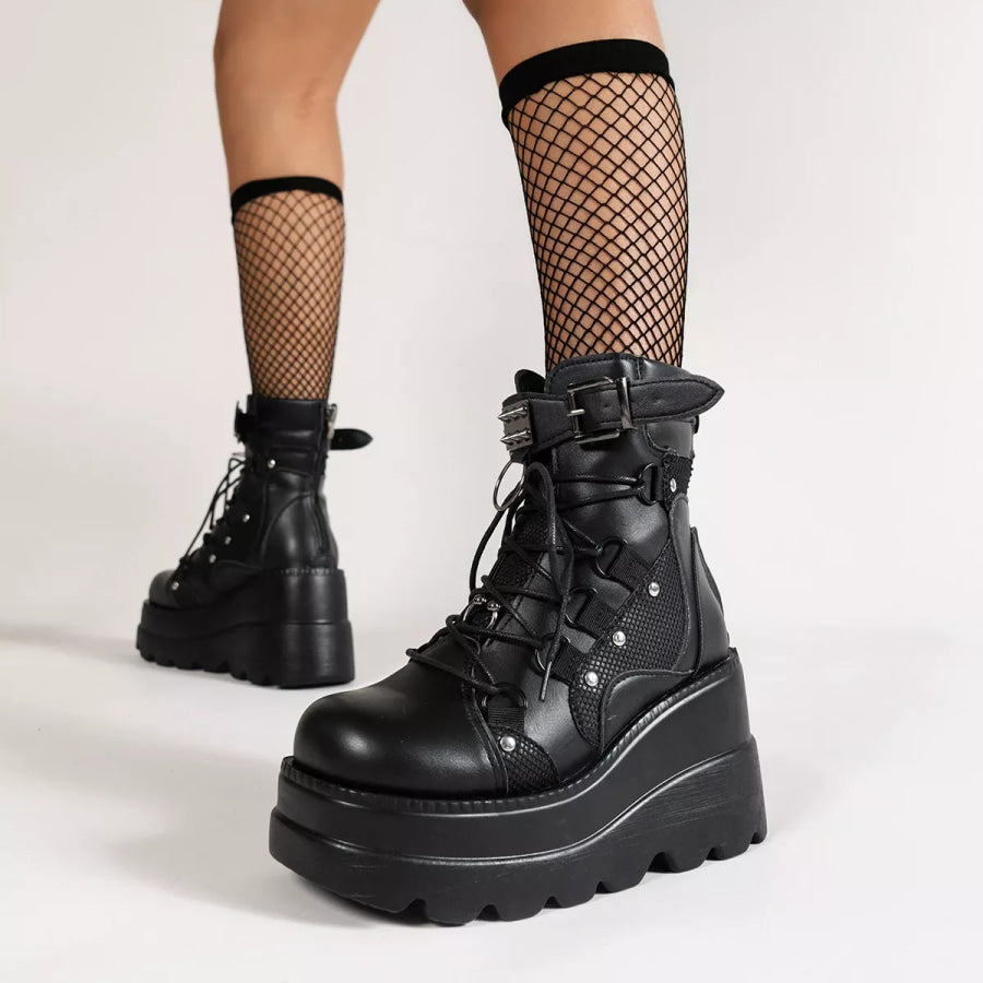 Lace Up Platform Wedge Boots Black / 35 Apparel and Accessories