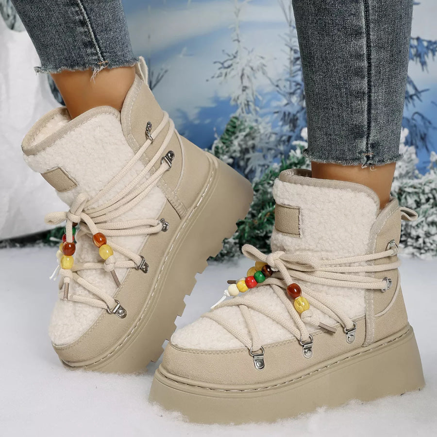 Lace-Up Platform Winter Boots Beige / 36 Apparel and Accessories