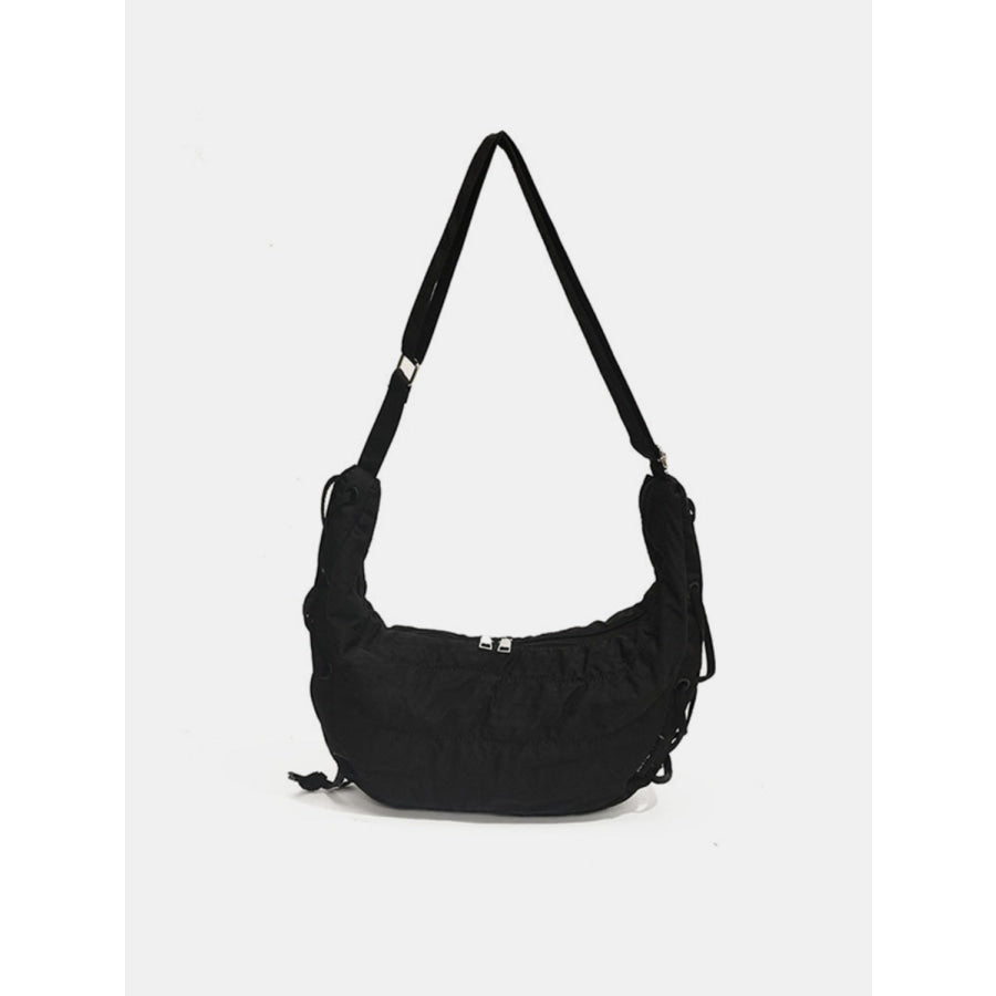 Lace-Up Polyester Crossbody Bag Black / One Size Apparel and Accessories