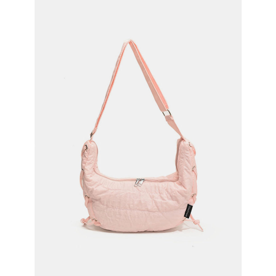 Lace-Up Polyester Crossbody Bag Blush Pink / One Size Apparel and Accessories