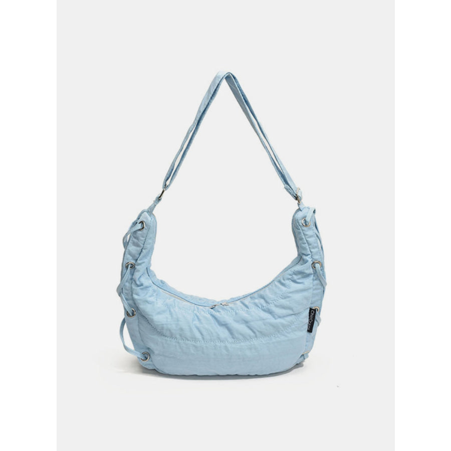 Lace-Up Polyester Crossbody Bag Pastel Blue / One Size Apparel and Accessories