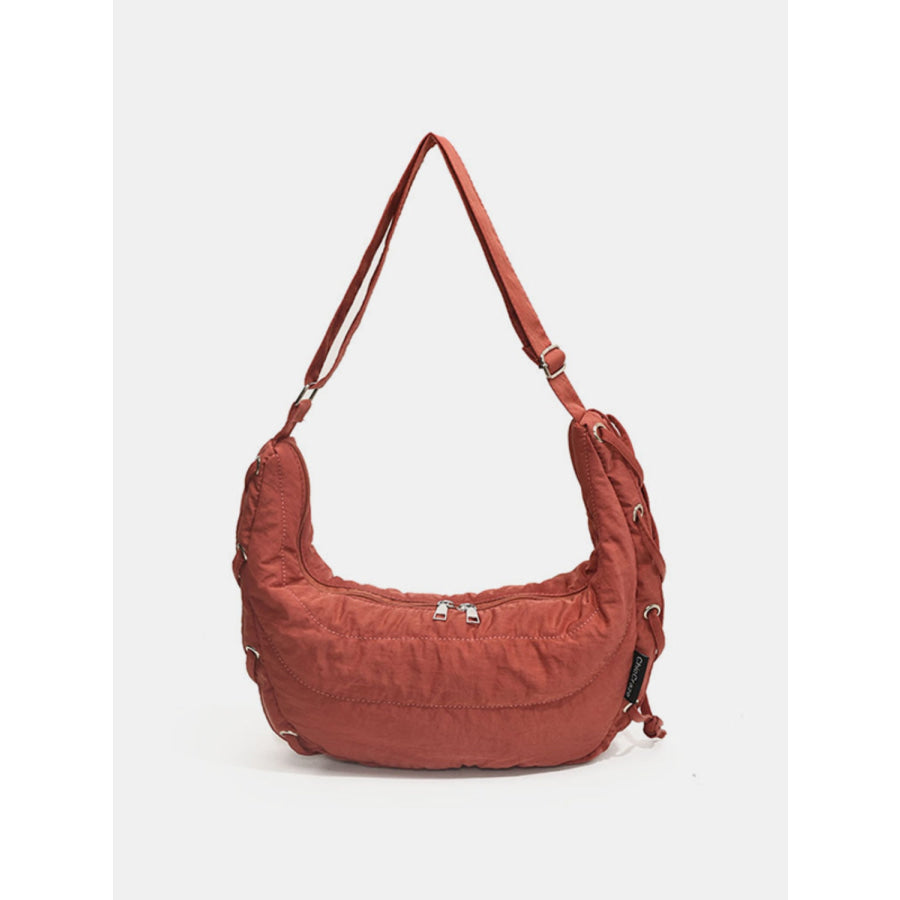 Lace-Up Polyester Crossbody Bag Rust / One Size Apparel and Accessories