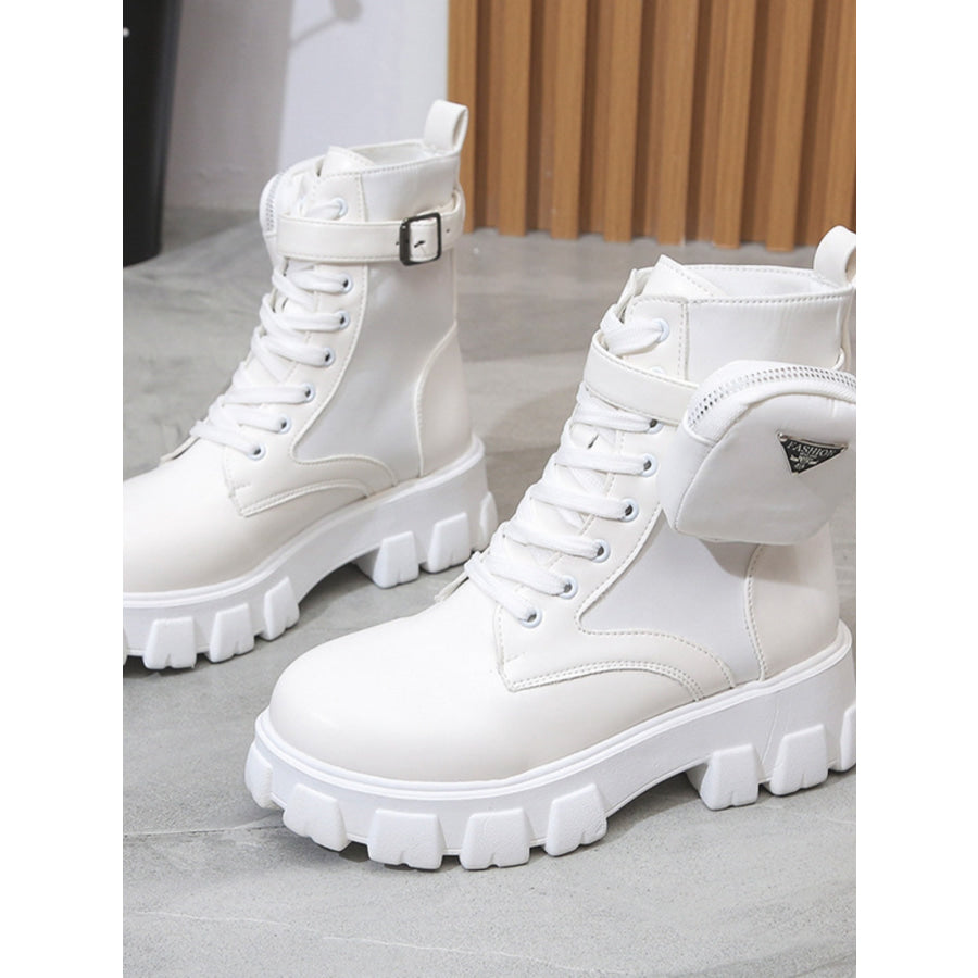 Lace Up PU Leather Platform Boots Apparel and Accessories