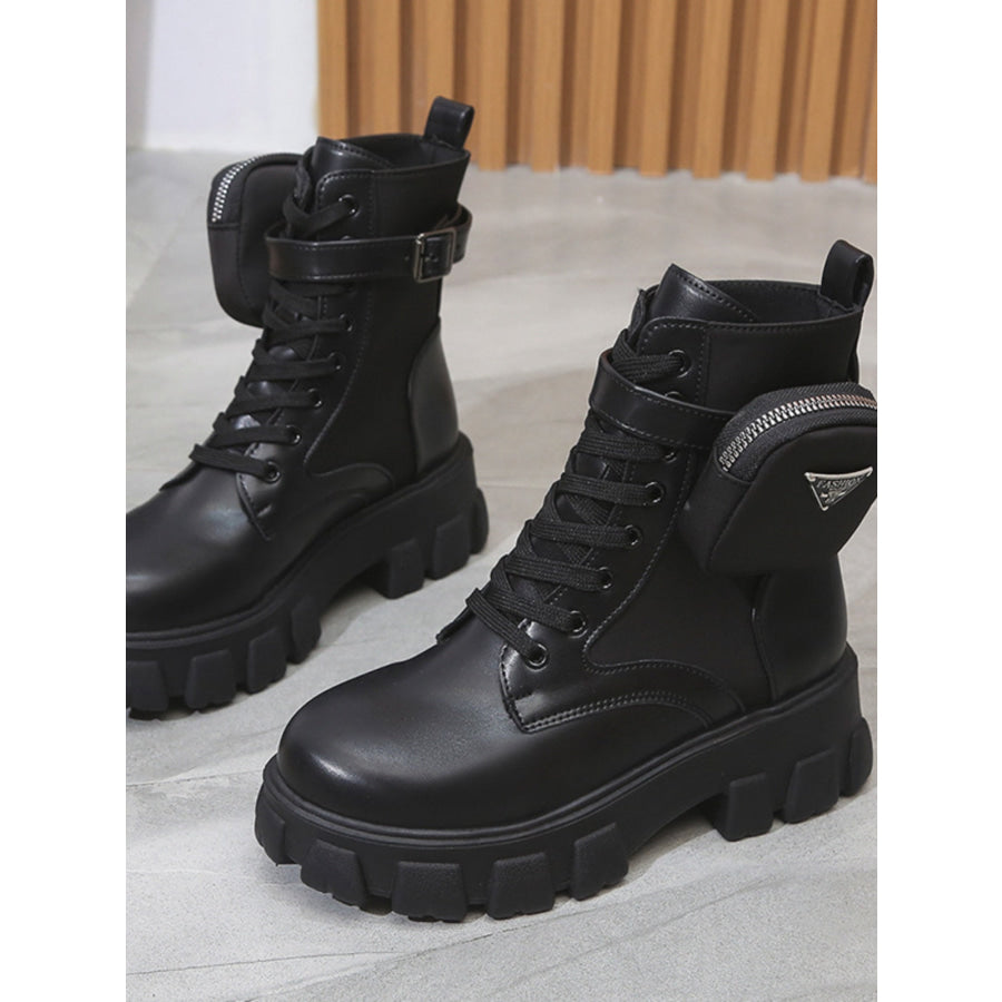 Lace Up PU Leather Platform Boots Black / 35(US4) Apparel and Accessories