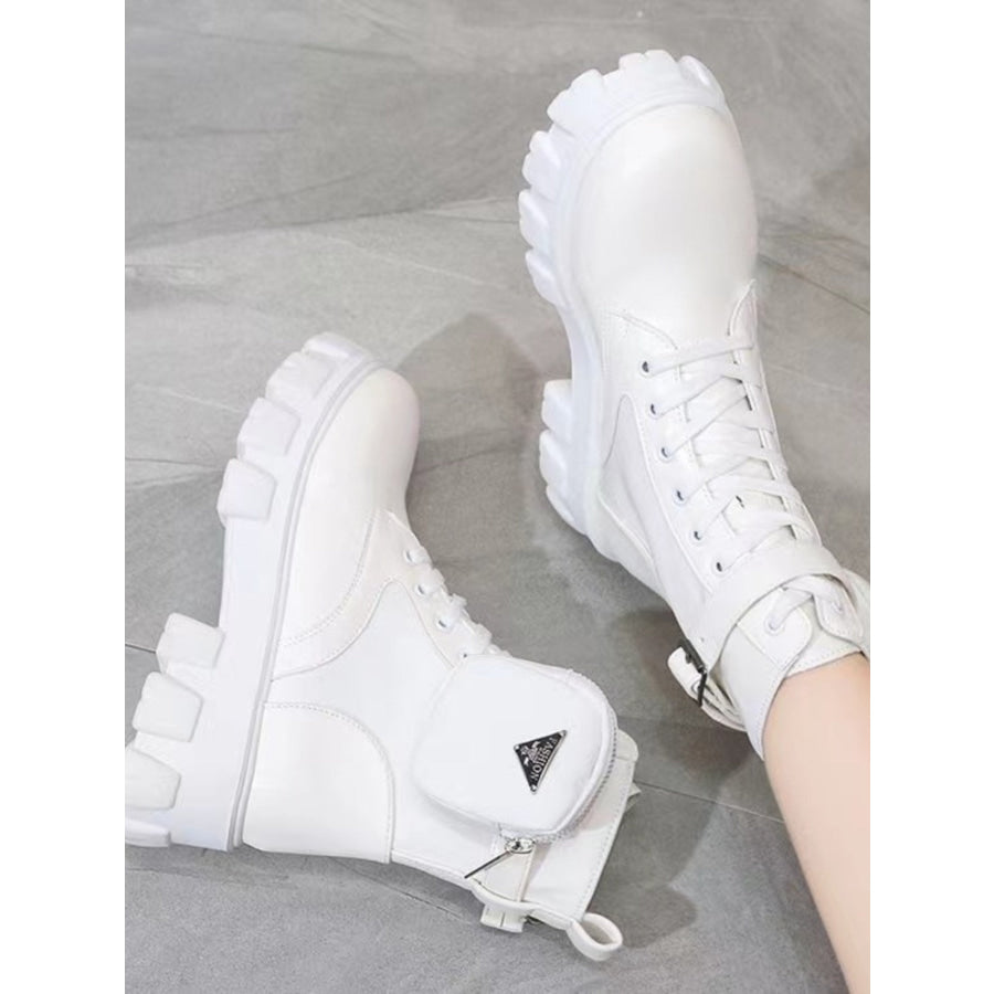 Lace Up PU Leather Platform Boots White / 35(US4) Apparel and Accessories