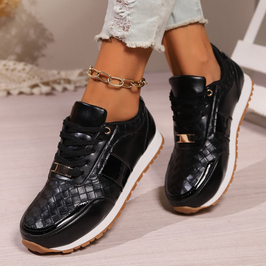 Lace-Up PU Leather Sneakers Apparel and Accessories