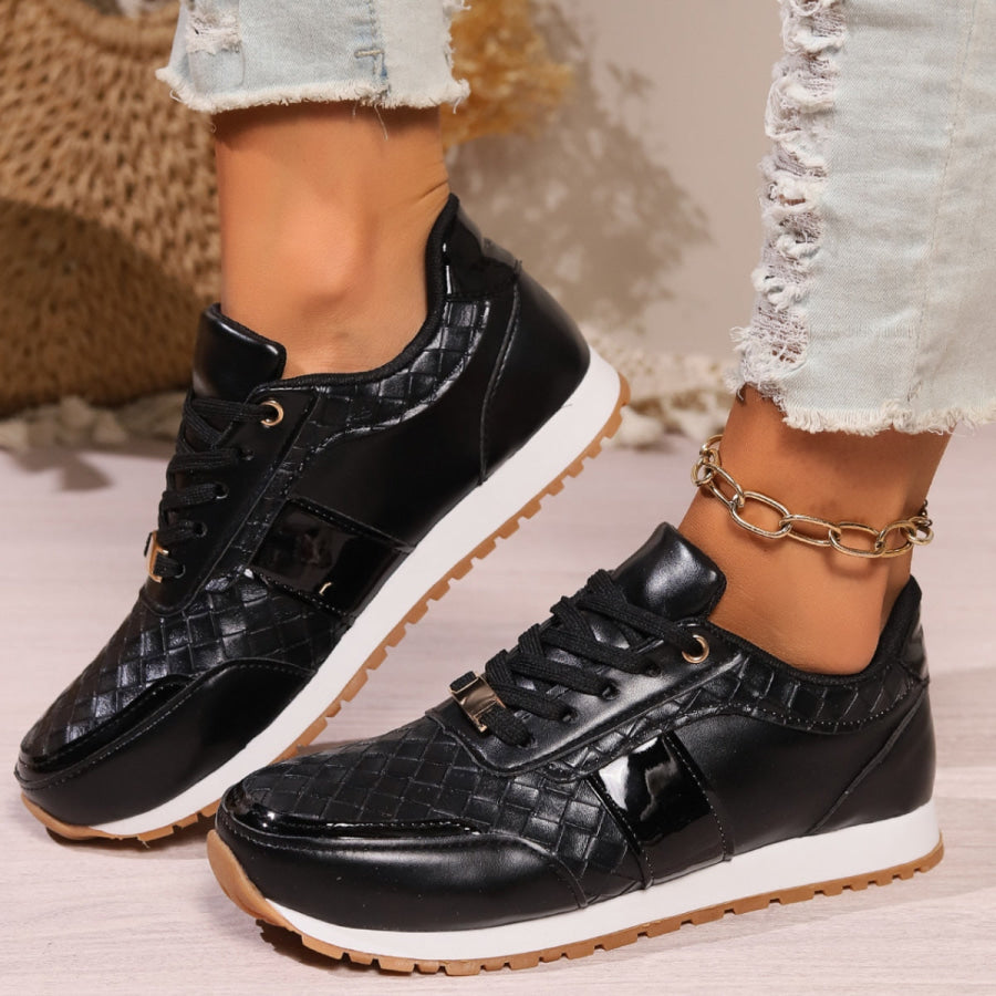 Lace-Up PU Leather Sneakers Apparel and Accessories