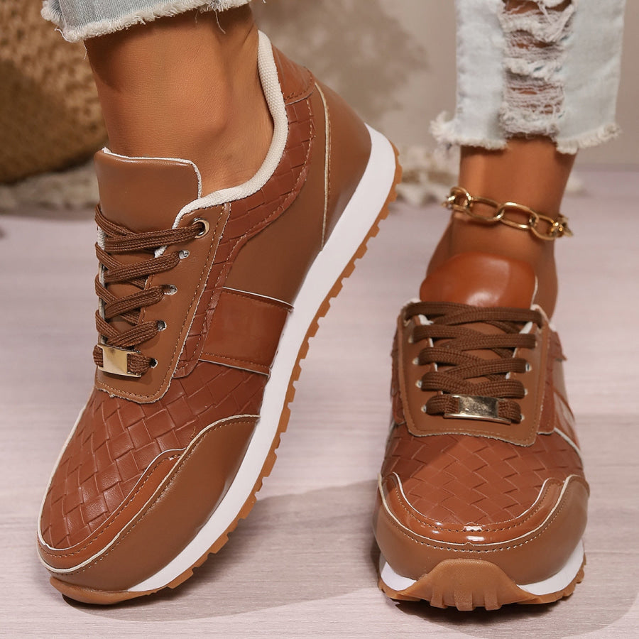 Lace-Up PU Leather Sneakers Caramel / 36(US5) Apparel and Accessories