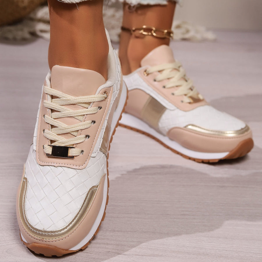 Lace-Up PU Leather Sneakers White / 36(US5) Apparel and Accessories