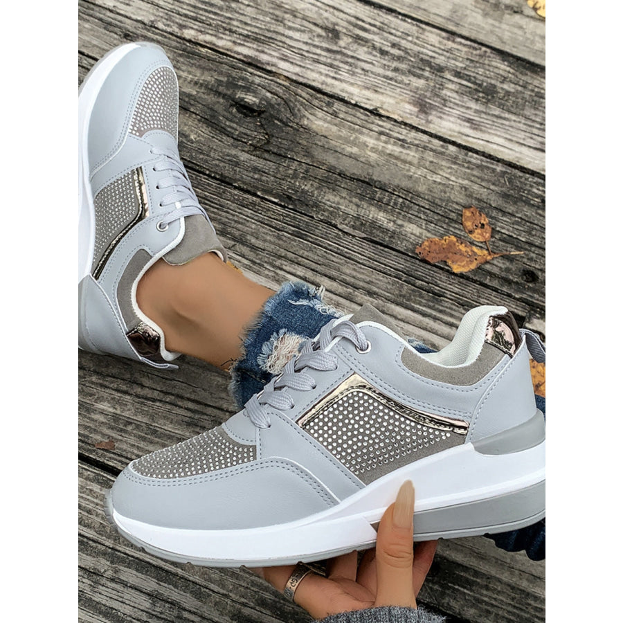 Lace-Up Rhinestone Wedge Sneakers Apparel and Accessories