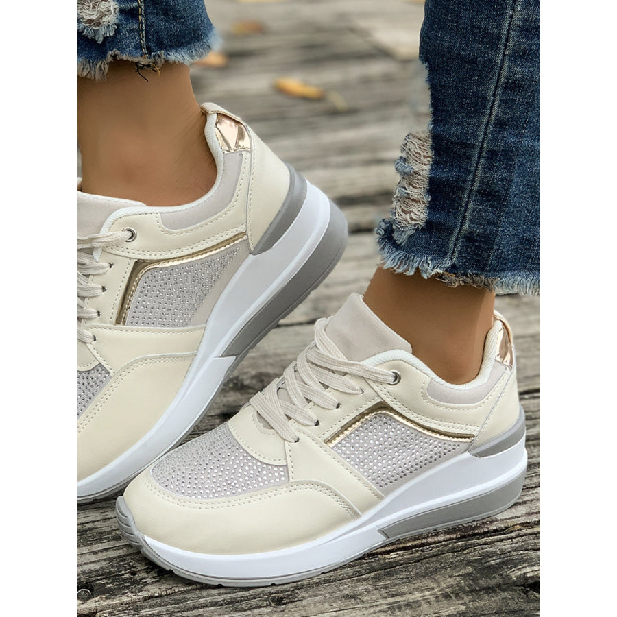 Lace-Up Rhinestone Wedge Sneakers Apparel and Accessories