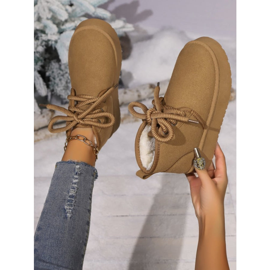 Lace Up Round Neck Platform Suede Boots Apparel and Accessories