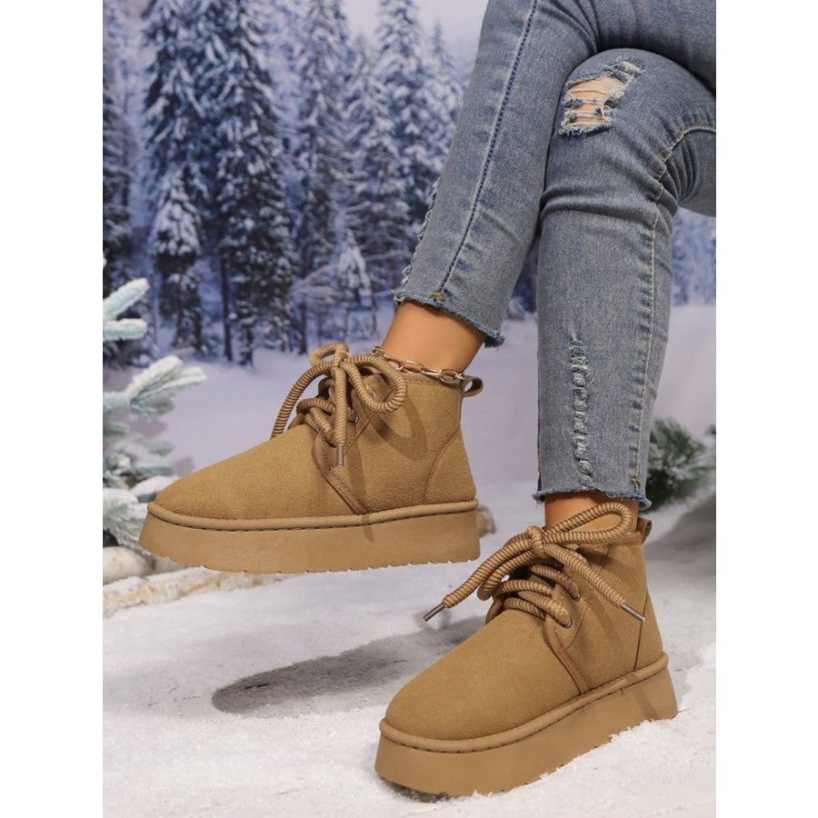 Lace Up Round Neck Platform Suede Boots Apparel and Accessories