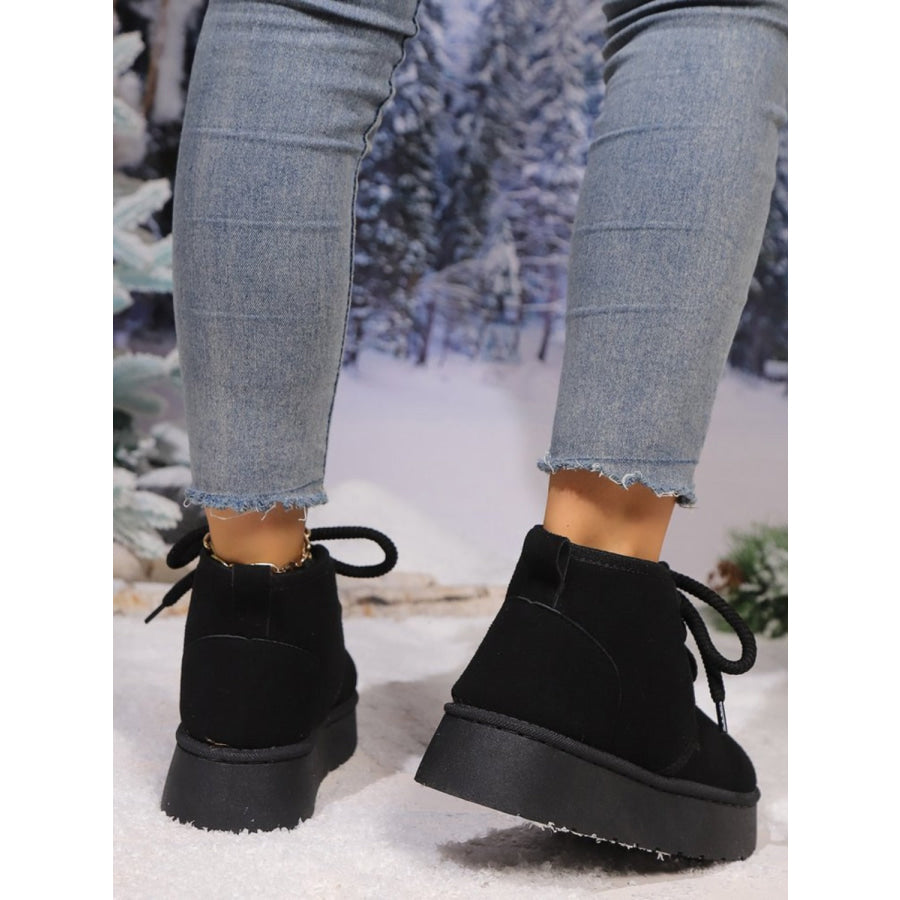 Lace Up Round Neck Platform Suede Boots Apparel and Accessories