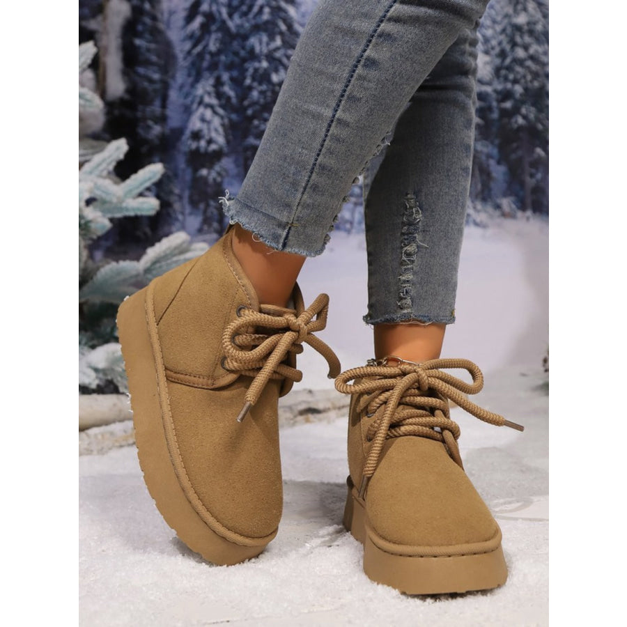 Lace Up Round Neck Platform Suede Boots Apparel and Accessories