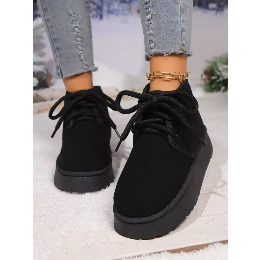 Lace Up Round Neck Platform Suede Boots Apparel and Accessories