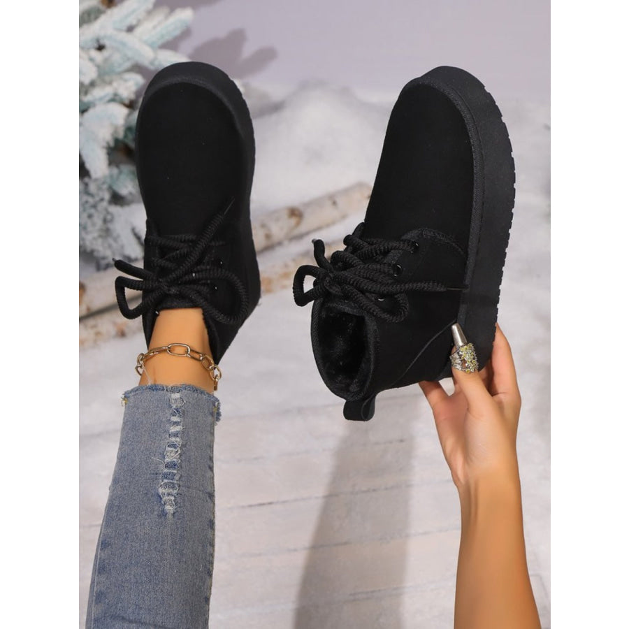 Lace Up Round Neck Platform Suede Boots Apparel and Accessories