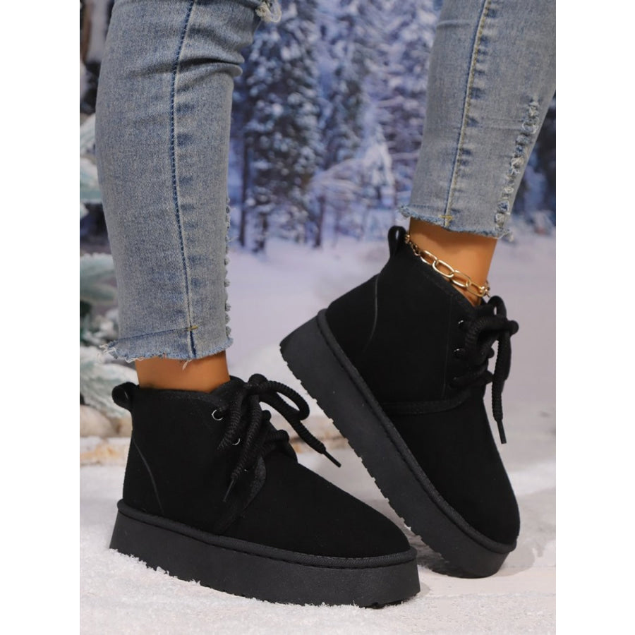 Lace Up Round Neck Platform Suede Boots Apparel and Accessories